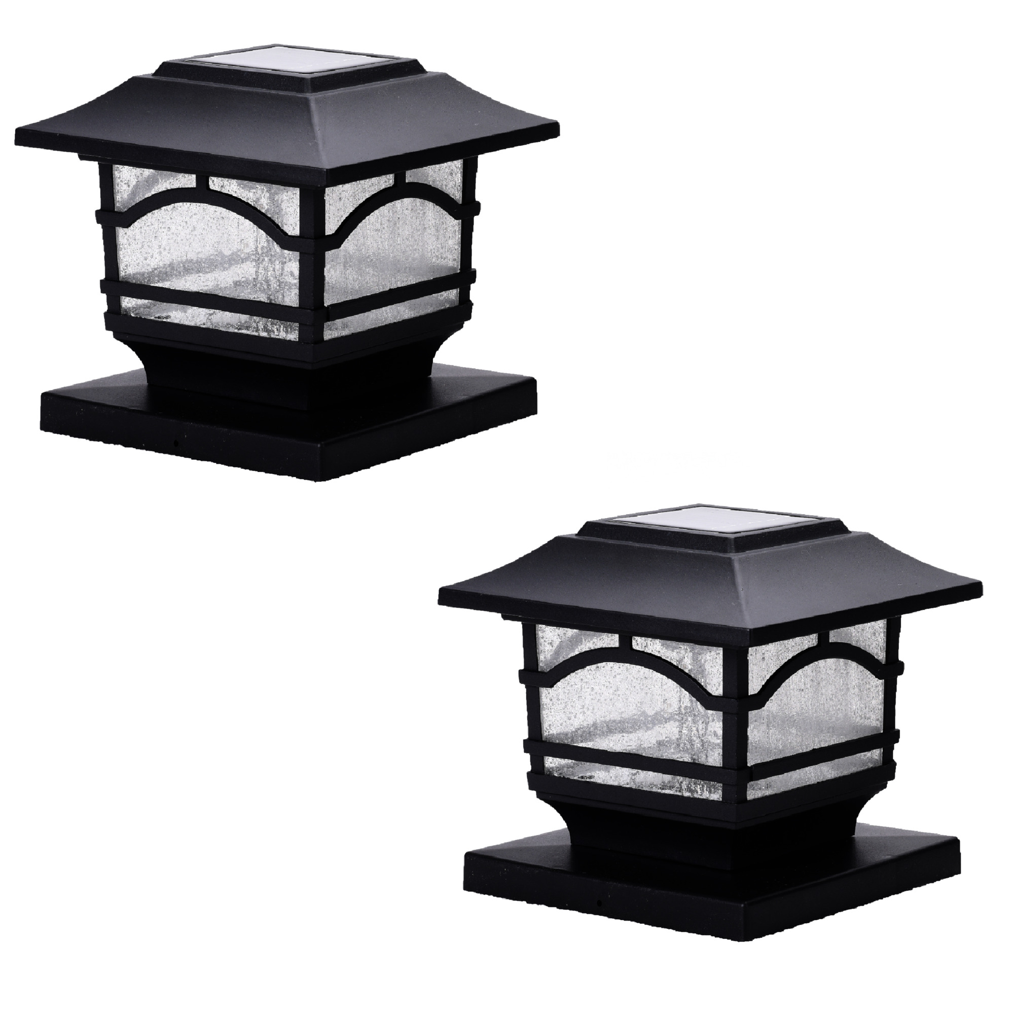 Maxsa Innovations Solar Post Cap Deck Railing Lights - Black, Metal and Glass, Fits 4in. & 6in. Posts, 2 Pcs, Model# 41471